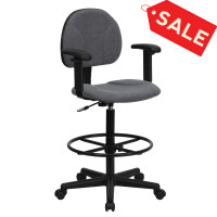 Flash Furniture Gray Fabric Ergonomic Drafting Stool with Arms (Adjustable Range 26’’-30.5’’H or 22.5’’-27’’H) BT-659-GRY-ARMS-GG